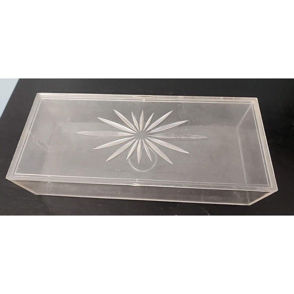 Vintage Vanity Trinket Jewelry Box Plastic Acrylic Starburst Lidded Clear RARE